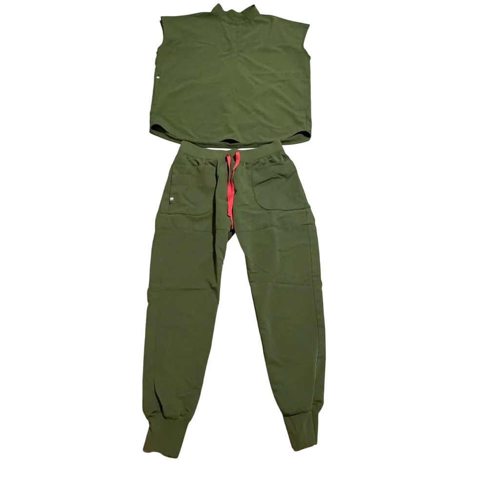 FIGS Scrub Set Olive Green Rafaela Top Zamora Joggers sz S Nurse Workwear